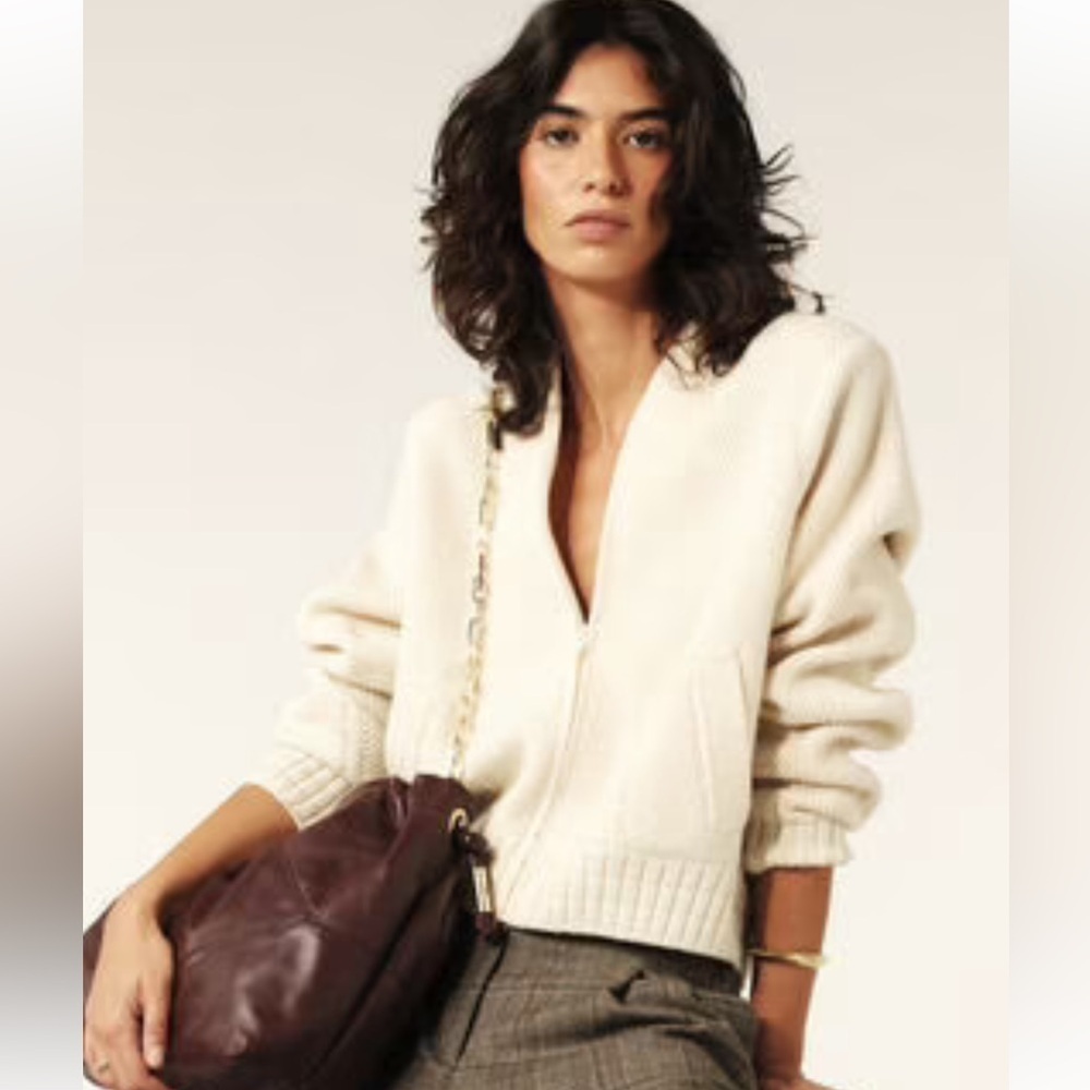 Ba&sh Belem Cardigan Ecru zip wool blend